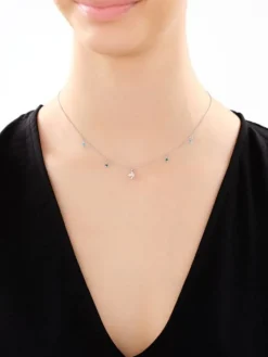 Naszyjnik srebrny z cyrkoniami i szlifowanym szkłem - ptak