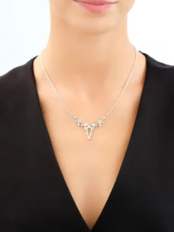 Naszyjnik srebrny z cyrkoniami - liście
