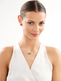 Naszyjnik srebrny z cyrkoniami, szlifowanym szkłem i emalią - kwiat