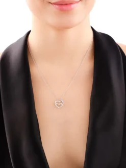 Naszyjnik srebrny z cyrkoniami - mama, serce