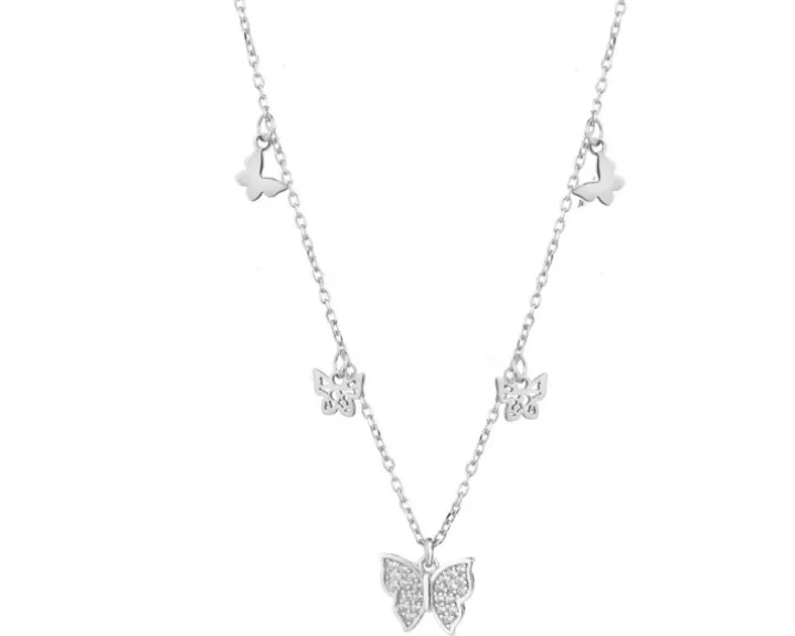 Naszyjnik srebrny z cyrkoniami - koło, serce