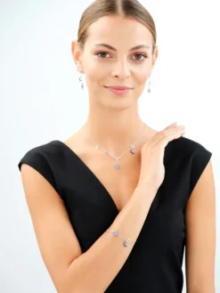 Naszyjnik srebrny z cyrkoniami i emalią - Księżyce, gwiazdy