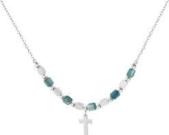 Naszyjnik srebrny z masą perłową - krzyż