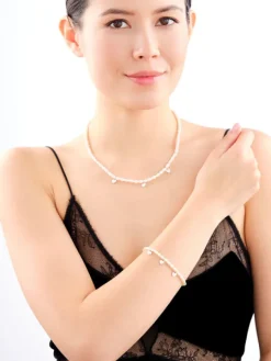 Naszyjnik srebrny z perłami - serca