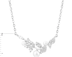 Naszyjnik srebrny z perłami i cyrkoniami - liście