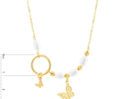 Naszyjnik srebrny z perłami - motyle