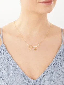 Naszyjnik srebrny z perłami - motyle