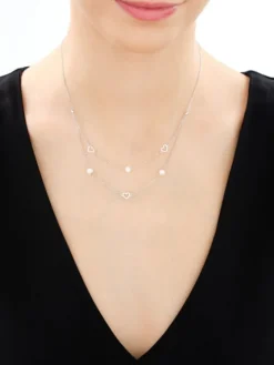 Naszyjnik srebrny z perłami - serca