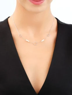 Naszyjnik srebrny z perłami - koła