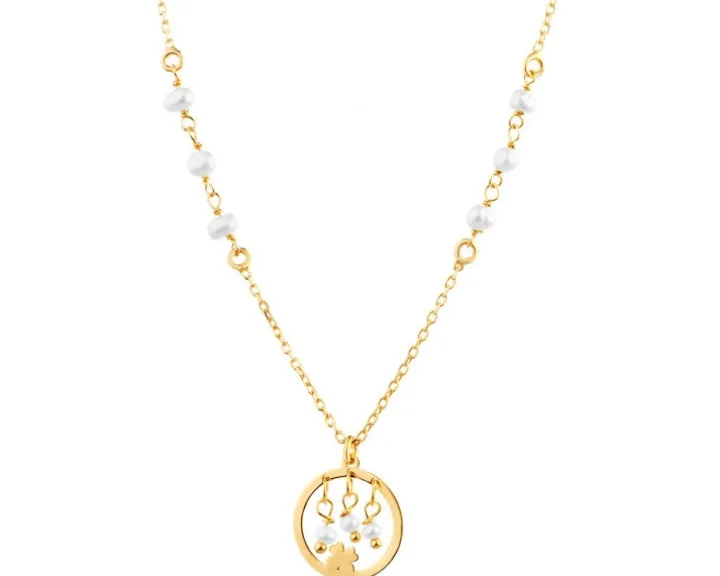 Naszyjnik srebrny z perłami - koniczyna