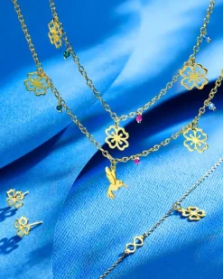 Naszyjnik srebrny ze szkłem - koniczyny, kwiaty