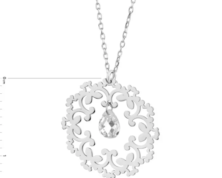 Naszyjnik srebrny ze szlifowanym szkłem - rozeta