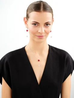 Naszyjnik srebrny ze szlifowanym szkłem - serca