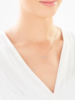 Naszyjnik z białego i różowego złota z diamentami - nieskończoność - 0,01 ct - próba 585