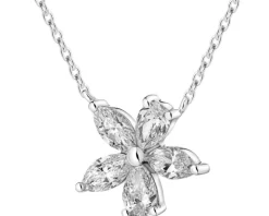 Naszyjnik z białego złota diamentami - kwiat - 0,57 ct - próba 585