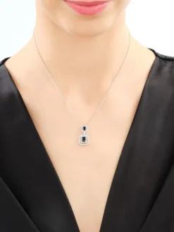 Naszyjnik z białego złota z diamentami i szafirami - próba 585