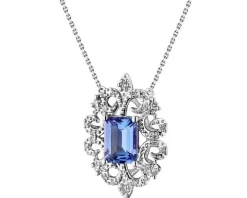 Naszyjnik z białego złota z brylantami i tanzanitem - próba 585