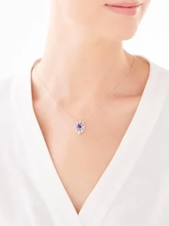 Naszyjnik z białego złota z brylantami i tanzanitem - próba 585