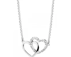 Naszyjnik z białego złota z diamentem - serca - 0,003 ct - próba 375