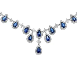 Naszyjnik z białego złota z brylantami i szafirami - próba 585