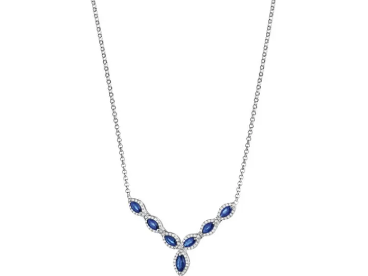 Naszyjnik z białego złota z brylantami i szafirami - próba 585