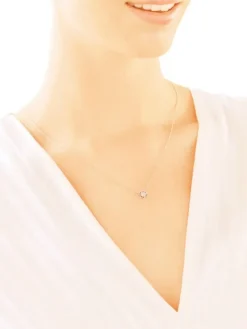 Naszyjnik z białego złota z diamentami - koniczyna - 0,02 ct - próba 375