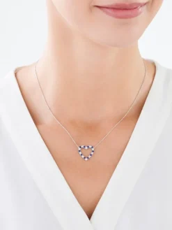 Naszyjnik z białego złota z diamentami i szafirami - serce - próba 585