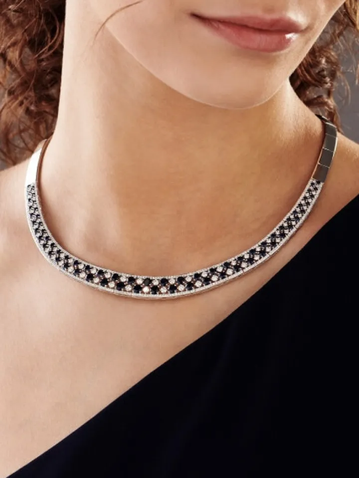 Naszyjnik z białego złota z brylantami i szafirami - próba 585