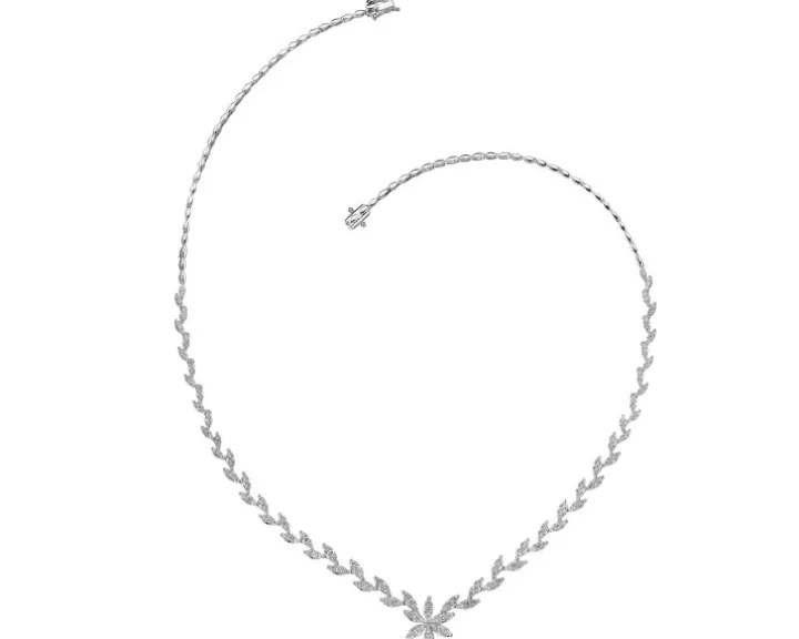 Naszyjnik z białego złota z brylantami - kwiat - 42 cm - 2,00 ct - próba 585