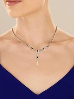 Naszyjnik z białego złota z brylantami i szafirami - próba 585