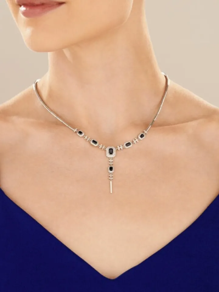 Naszyjnik z białego złota z brylantami i szafirami - próba 585