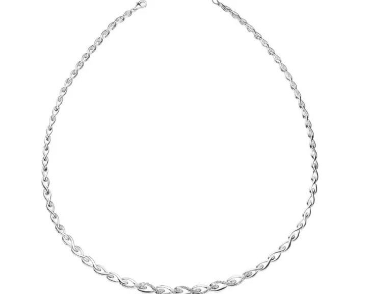 Naszyjnik z białego złota z diamentami - 0,10 ct - próba 585