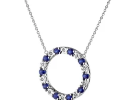 Naszyjnik z białego złota z diamentami i szafirami - próba 585