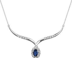 Naszyjnik z białego złota z brylantami i szafirem - próba 585