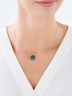 Naszyjnik z białego złota z czarnymi diamentami, szafirami i topazem London Blue - próba 585