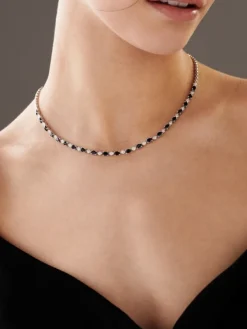 Naszyjnik z białego złota z diamentami i szafirami - 43 cm - próba 585