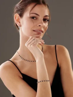 Naszyjnik z białego złota z diamentami i szafirami - 43 cm - próba 585