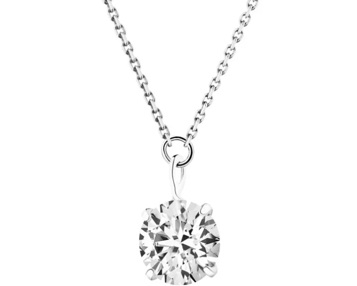 Naszyjnik z białego złota z brylantem laboratoryjnym - 0,20 ct - próba 585