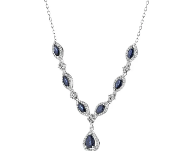 Naszyjnik z białego złota z brylantami i szafirami - próba 585