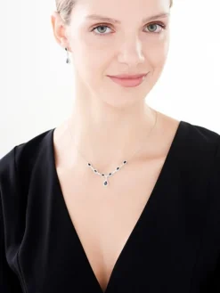 Naszyjnik z białego złota z brylantami i szafirami - próba 585