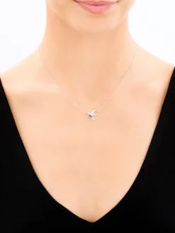 Naszyjnik z białego złota z diamentami i topazem London Blue - koliber - próba 375