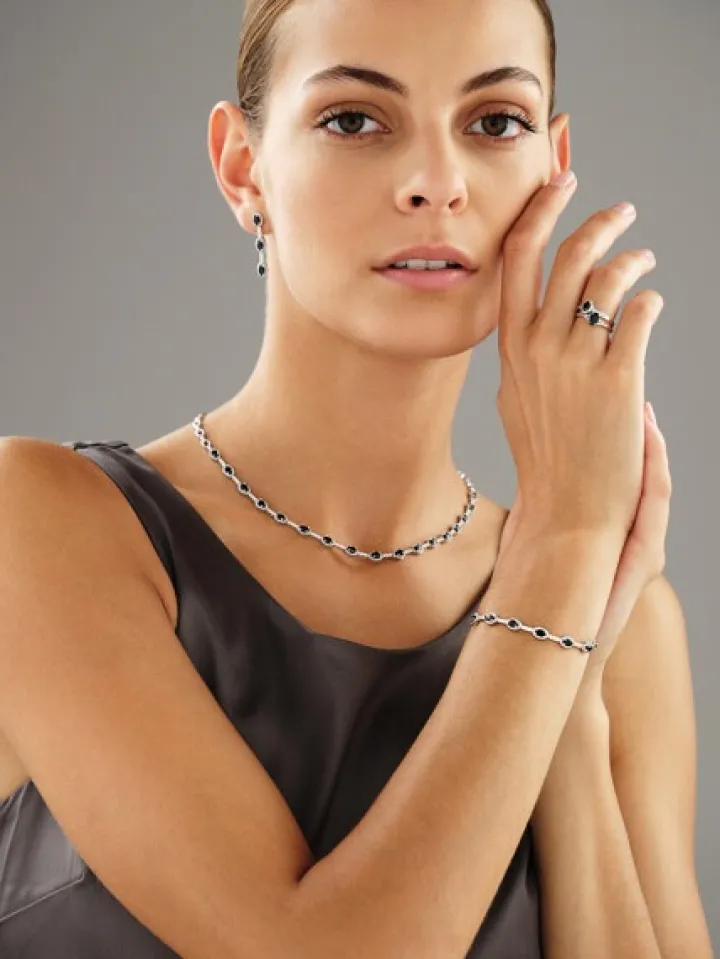 Naszyjnik z białego złota z diamentami i szafirami - 43 cm - próba 585