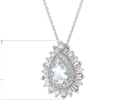 Naszyjnik z białego złota z diamentami i akwamarynem - próba 585