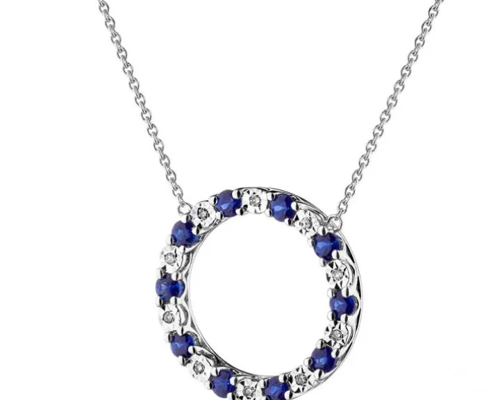 Naszyjnik z białego złota z diamentami i szafirami - próba 375