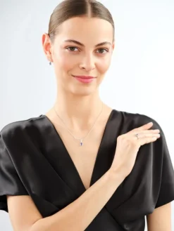 Naszyjnik z białego złota z diamentami i tanzanitem - próba 585