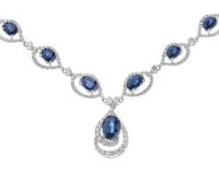 Naszyjnik z białego złota z brylantami i szafirami - próba 585