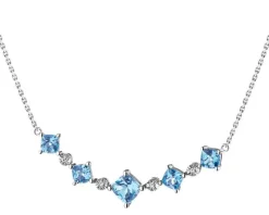 Naszyjnik z białego złota z diamentami i topazami - próba 375