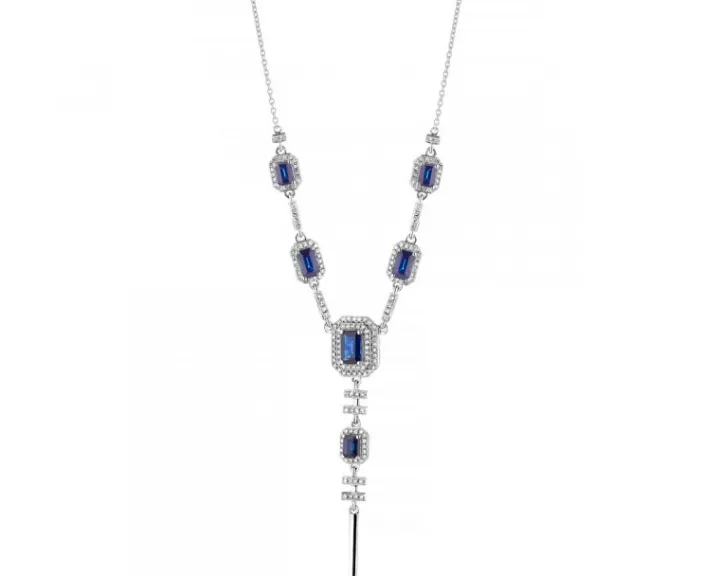 Naszyjnik z białego złota z diamentami i szafirami - próba 585