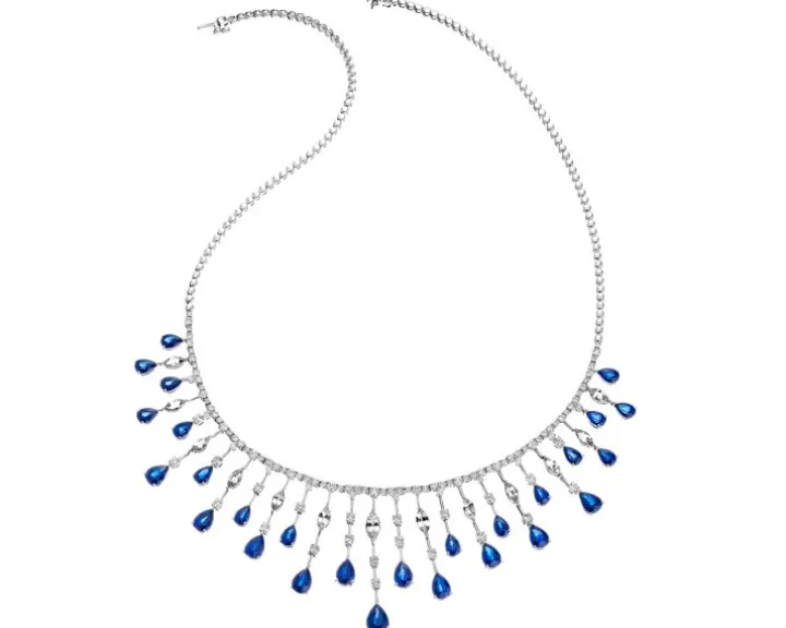 Naszyjnik z białego złota z brylantami i szafirami - próba 585
