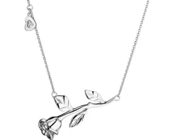 Naszyjnik z białego złota z diamentem - kwiat, róża, serce - 0,005 ct - próba 585